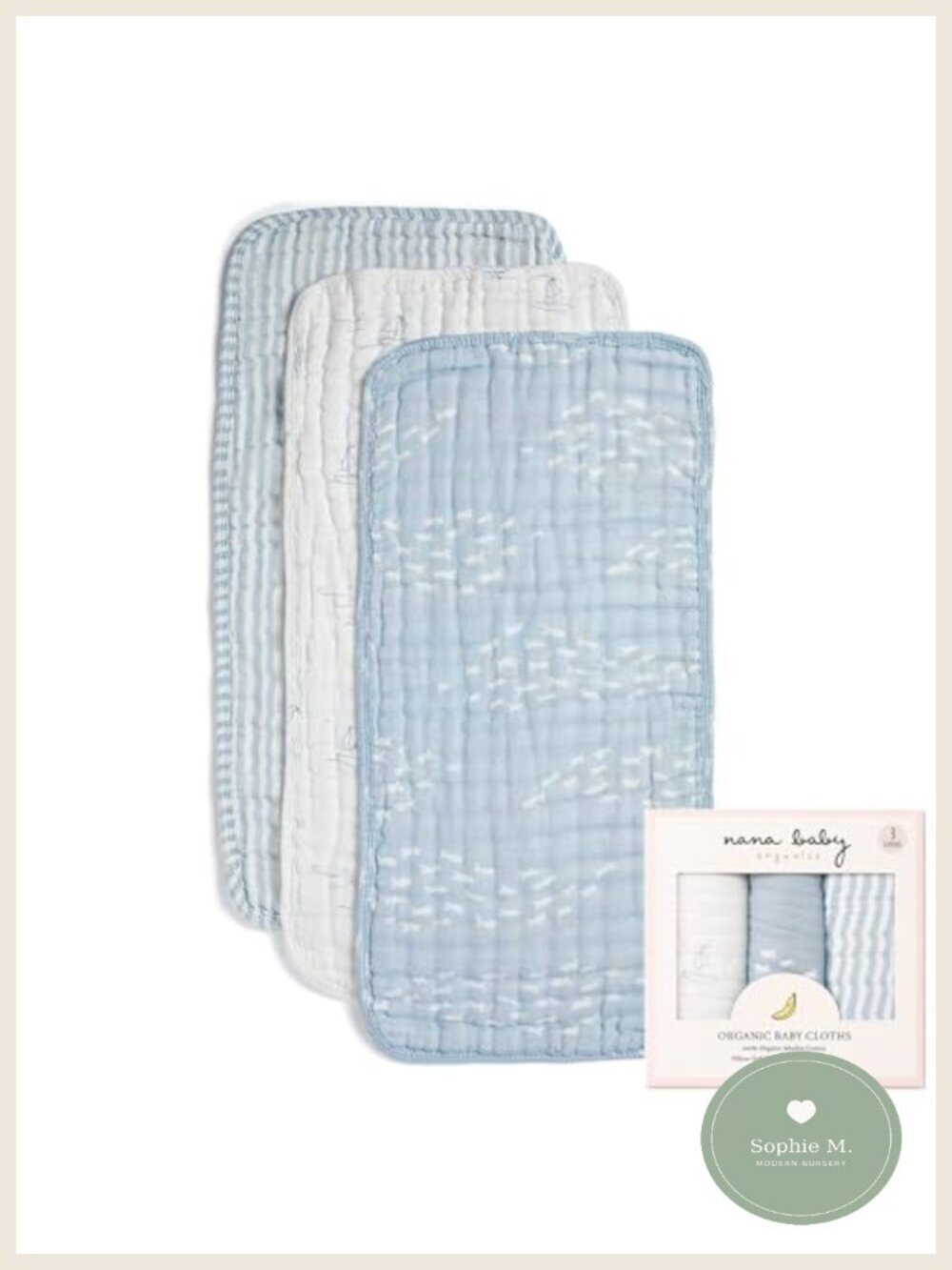 Organic Cotton Burp Cloths 8-Layer Hypoallergenic Baby Muslin Set of 3